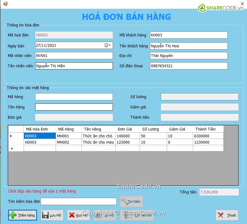 hóa đơn bán hàng C#,tạo hóa đơn bán hàng C#,win form C#,Source code C#,bài tập lớn C#,Bài tập lớn Winform